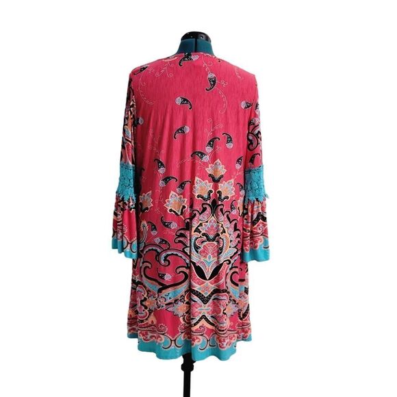 Honeyme Curvy Boho Paisley Pink Midi Dress Front Tie Floral Lace Beach Size XXXL - Picture 2 of 7